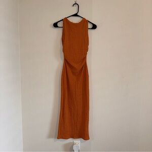 Orange Ribbed Sleeveless Maxi Dress